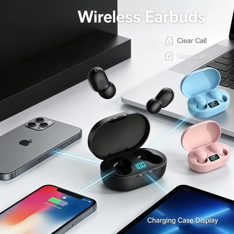 Bluetooth Headset On Ear - หูฟังบลูทูธไร้สาย TWS E6S รุ่นใหม่ปี 2026 พร้อมไมโครโฟนและระบบตัดเสียงรบกวน